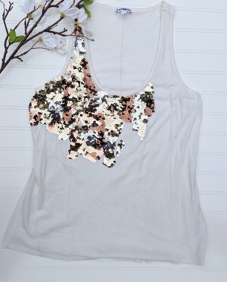 Express Tops - Express Cream Sequined Tank Express Tops - Express Cream Sequined Tank